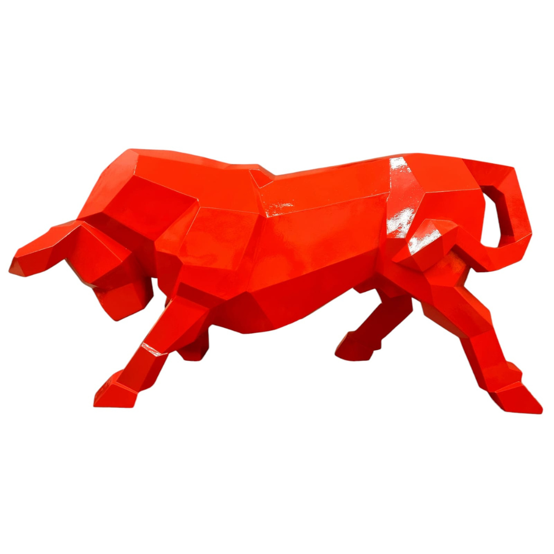 Statue Taureau Origami Animaux Resine - 100cm - Rouge