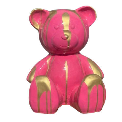 Statue Ours Animaux Resine - 35cm - Coulure Rose