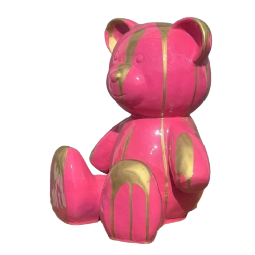 Statue Ours Animaux Resine - 35cm - Coulure Rose