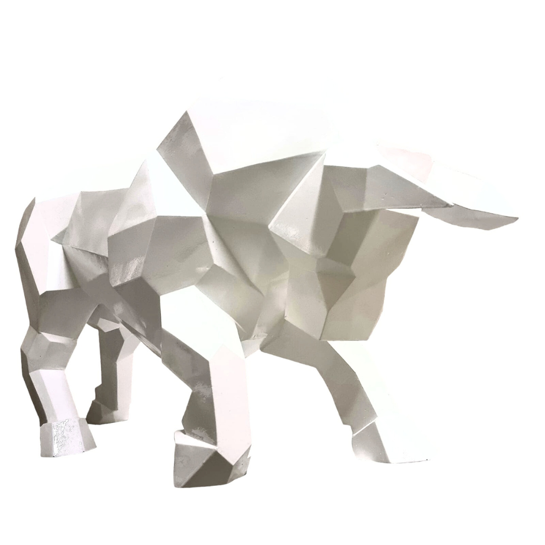 Statue Taureau Origami Animaux Resine - 100cm - Blanc