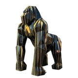 Statue Gorille Origami Animaux Resine - 140cm - Coulure Dorée Noir