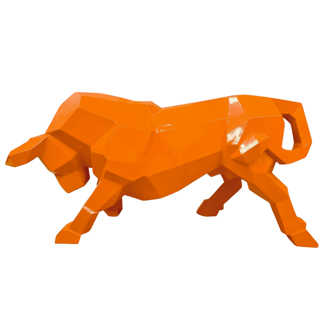 Statue Taureau Origami Animaux Resine - 100cm - Orange