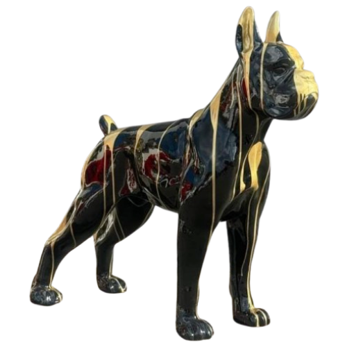 Statue Chien Boxer Animaux Resine - 110cm - Coulure Dorée