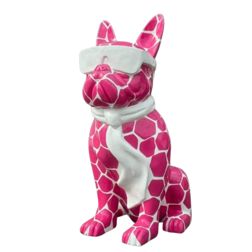 Statue Chien Bouledogue Francais Animaux Resine - 35cm - Ecaille Rose