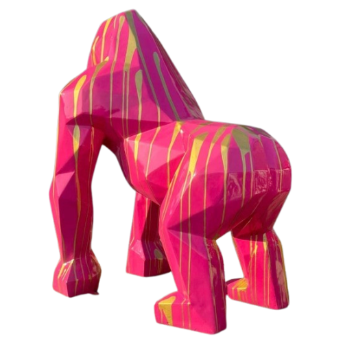 Statue Gorille Origami Animaux Resine - 140cm - Rose Coulure Or