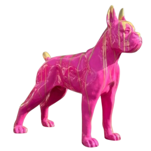 Statue Chien Boxer Animaux Resine - 110cm - Coulure Rose