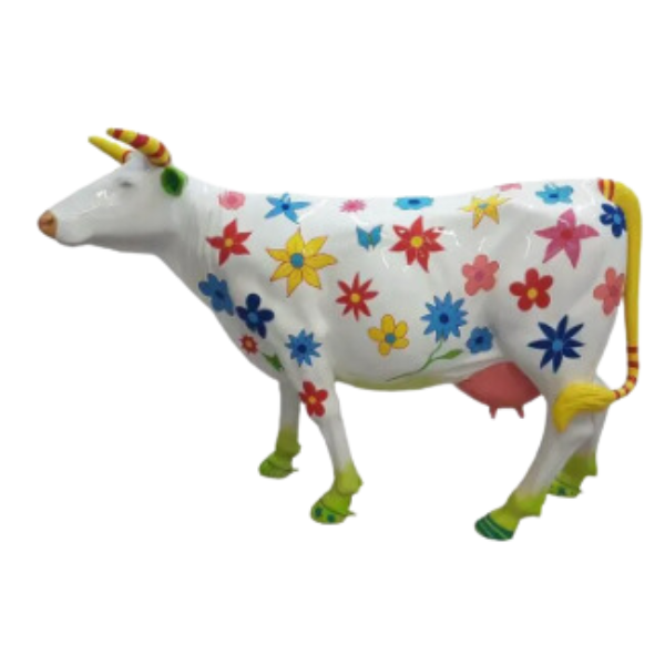 Statue Vache Resine Decoration - 225cm - Blanc Fleuri