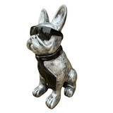 Statue Chien Bouledogue Francais Resine Decoration - 120cm - Argent