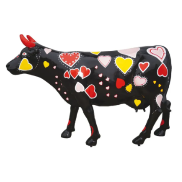 Statue Vache Resine Decoration - 225cm - Coeur Noir