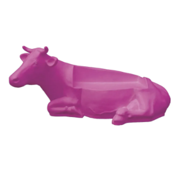 Statue Vache Banc Resine Decoration - 200cm - Rose