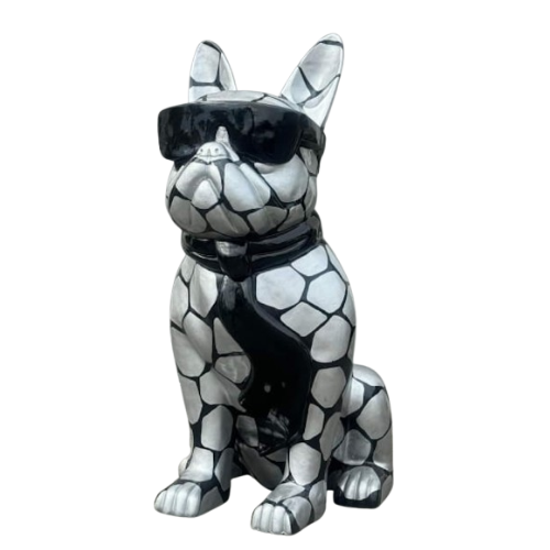 Statue Chien Bouledogue Francais Animaux Resine - 60cm - Ecaille Argentée