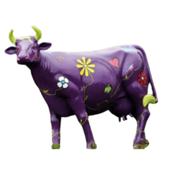 Statue Vache Resine Decoration - 225cm - Violet Fleuri