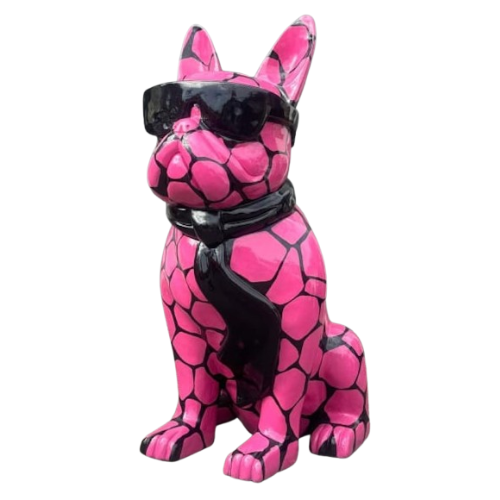 Statue Chien Bouledogue Francais Animaux Resine - 35cm - Ecaille Rose Bis