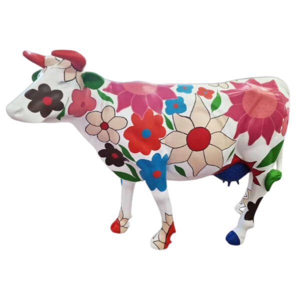 Statue Vache Resine Decoration - 225cm - Blanc Fleuri Bis