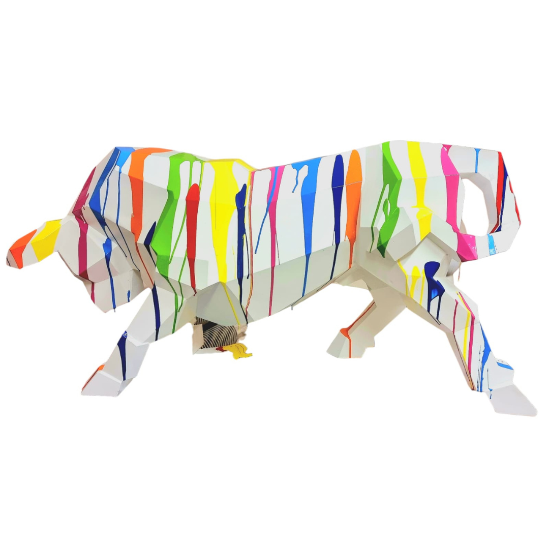 Statue Taureau Origami Animaux Resine - 100cm - Multi Coulure Blanc