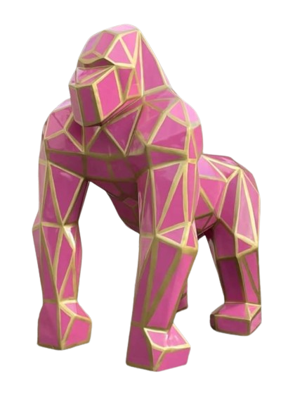 Statue Gorille Origami Animaux Resine - 140cm - Geometrie Rose