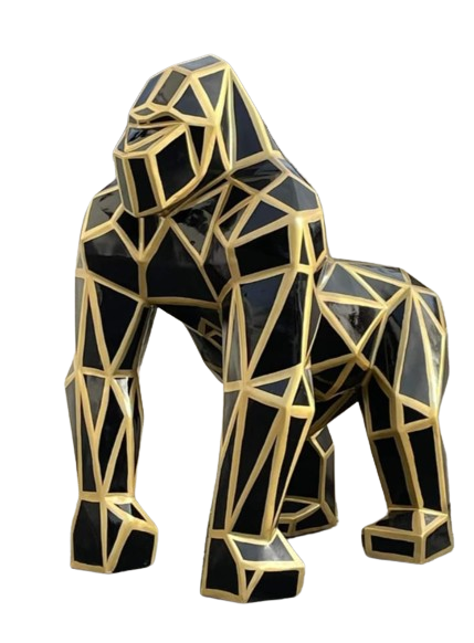 Statue Gorille Origami Animaux Resine - 140cm - Geometrie Noir