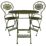 Mobilier en Fer : Salon de Jardin / Salon de Thé Bistrot 1 Table 2 Chaises Pliables Vert