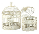 Set de 2 cages à oiseaux blanc ancien