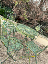 Mobilier en Fer : Salon de Jardin /  1 Table + 4 Chaises Pliables Vert