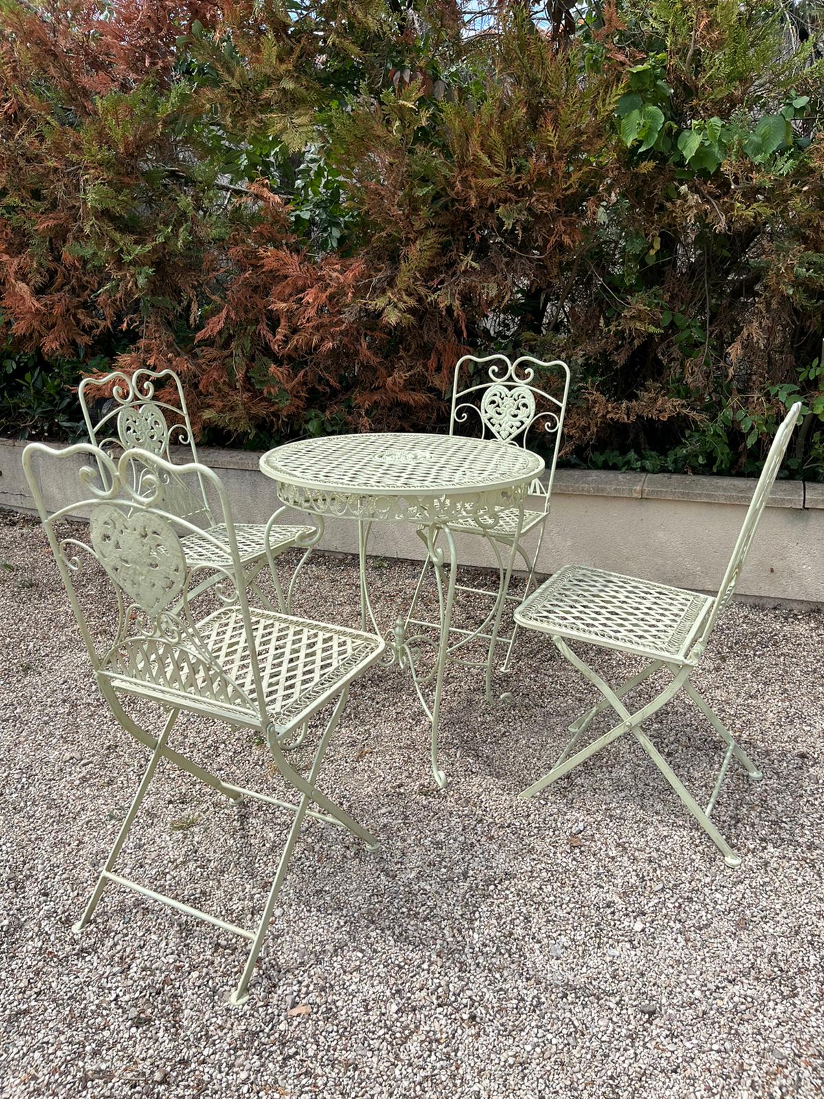 Mobilier en Fer : Salon de Jardin /  1 Table + 4 Chaises Pliables Blanc