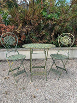 Mobilier en Fer : Salon de Jardin / Salon de Thé Bistrot 1 Table 2 Chaises Pliables Vert