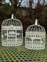 Set de 2 cages à oiseaux blanc ancien