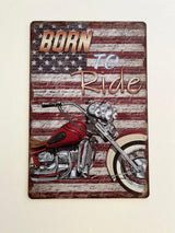 PLAQUE MÉTAL BORN TO RIDE 30X20 CM - PLAQUE DECORATIVE (8905413460308)