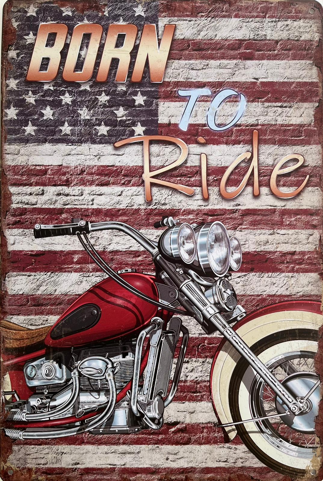 PLAQUE MÉTAL BORN TO RIDE 30X20 CM - PLAQUE DECORATIVE (8905413460308)