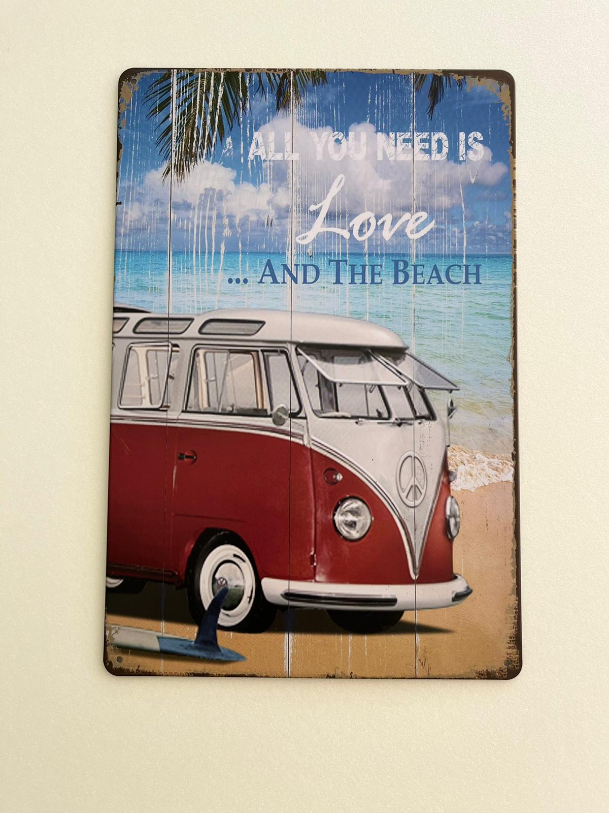 PLAQUE MÉTAL LOVE AND THE BEACH 30X20 CM - PLAQUE DECORATIVE (8905411526996)