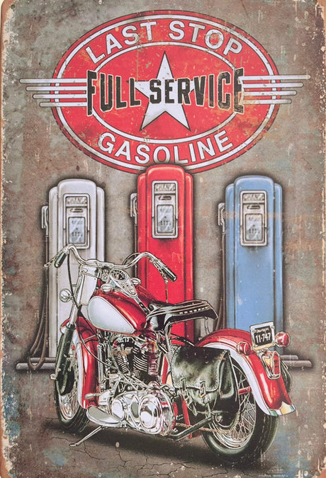 PLAQUE MÉTAL FULL SERVICE GASOLINE BIKE 30X20 CM - PLAQUE DECORATIVE (8905411789140)