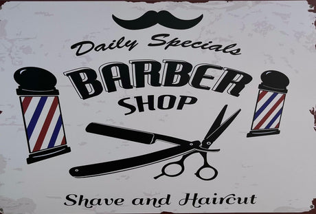 PLAQUE MÉTAL BARBER SHOP 30X20 CM - PLAQUE DECORATIVE (8905414312276)