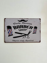 PLAQUE MÉTAL BARBER SHOP 30X20 CM - PLAQUE DECORATIVE (8905414312276)