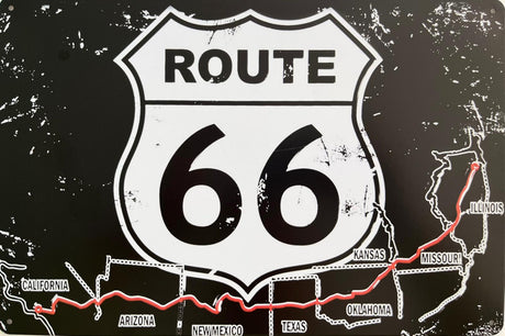 PLAQUE MÉTAL ROUTE 66 BLACK 30X20 CM - PLAQUE DECORATIVE (8905409921364)