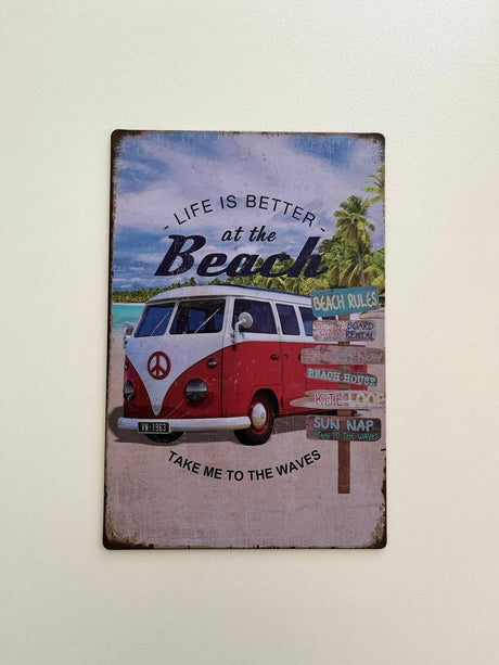 PLAQUE MÉTAL AT THE BEACH 30X20 CM - PLAQUE DECORATIVE