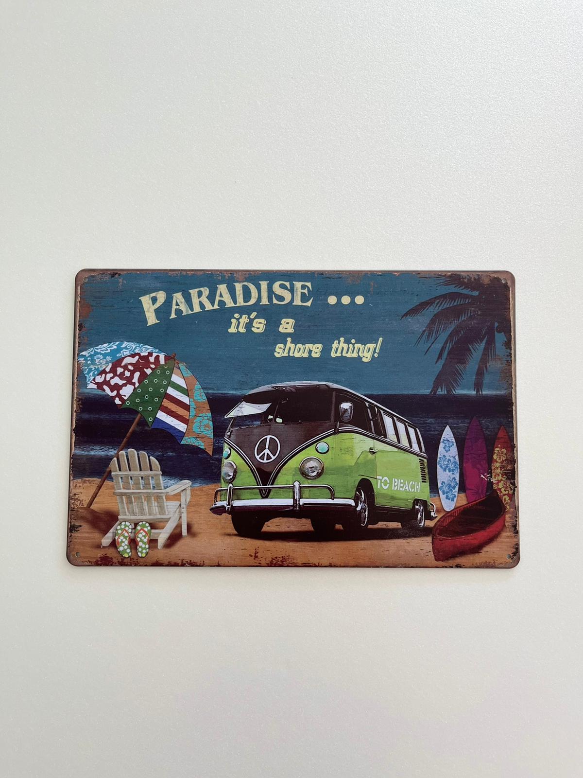 PLAQUE MÉTAL PARADISE 30X20 CM - PLAQUE DECORATIVE