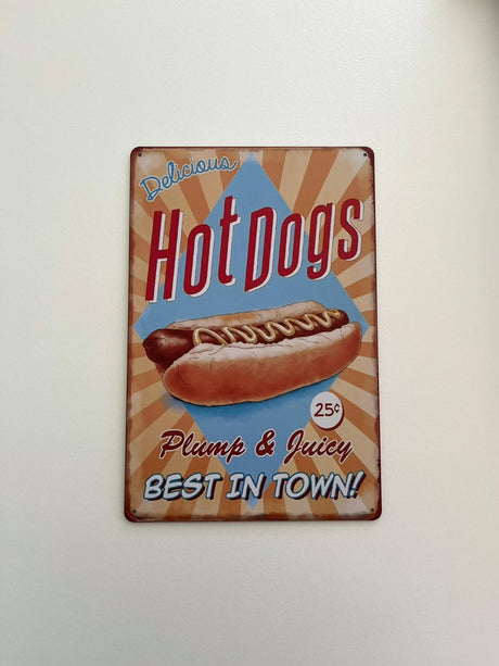 PLAQUE MÉTAL HOT DOG 30X20 CM - PLAQUE DECORATIVE (8905406873940)