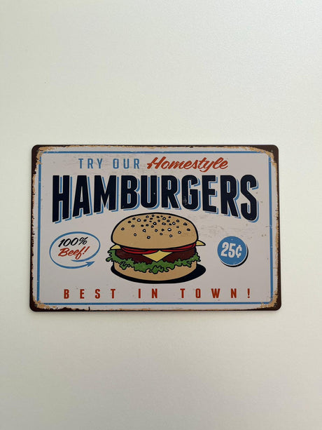 PLAQUE MÉTAL HAMBURGER 30X20 CM - PLAQUE DECORATIVE (8905392587092)