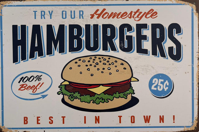 PLAQUE MÉTAL HAMBURGER 30X20 CM - PLAQUE DECORATIVE (8905392587092)