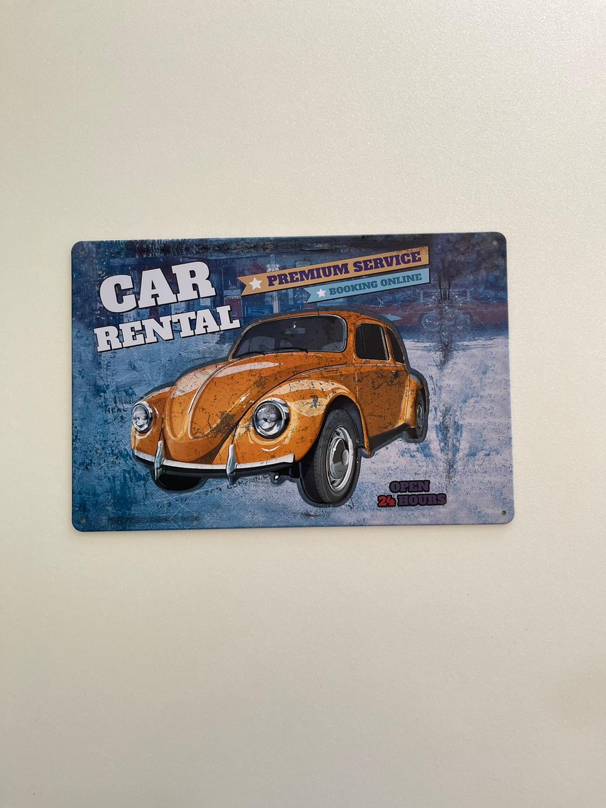 PLAQUE MÉTAL CAR RENTAL 30X20 CM - PLAQUE DECORATIVE