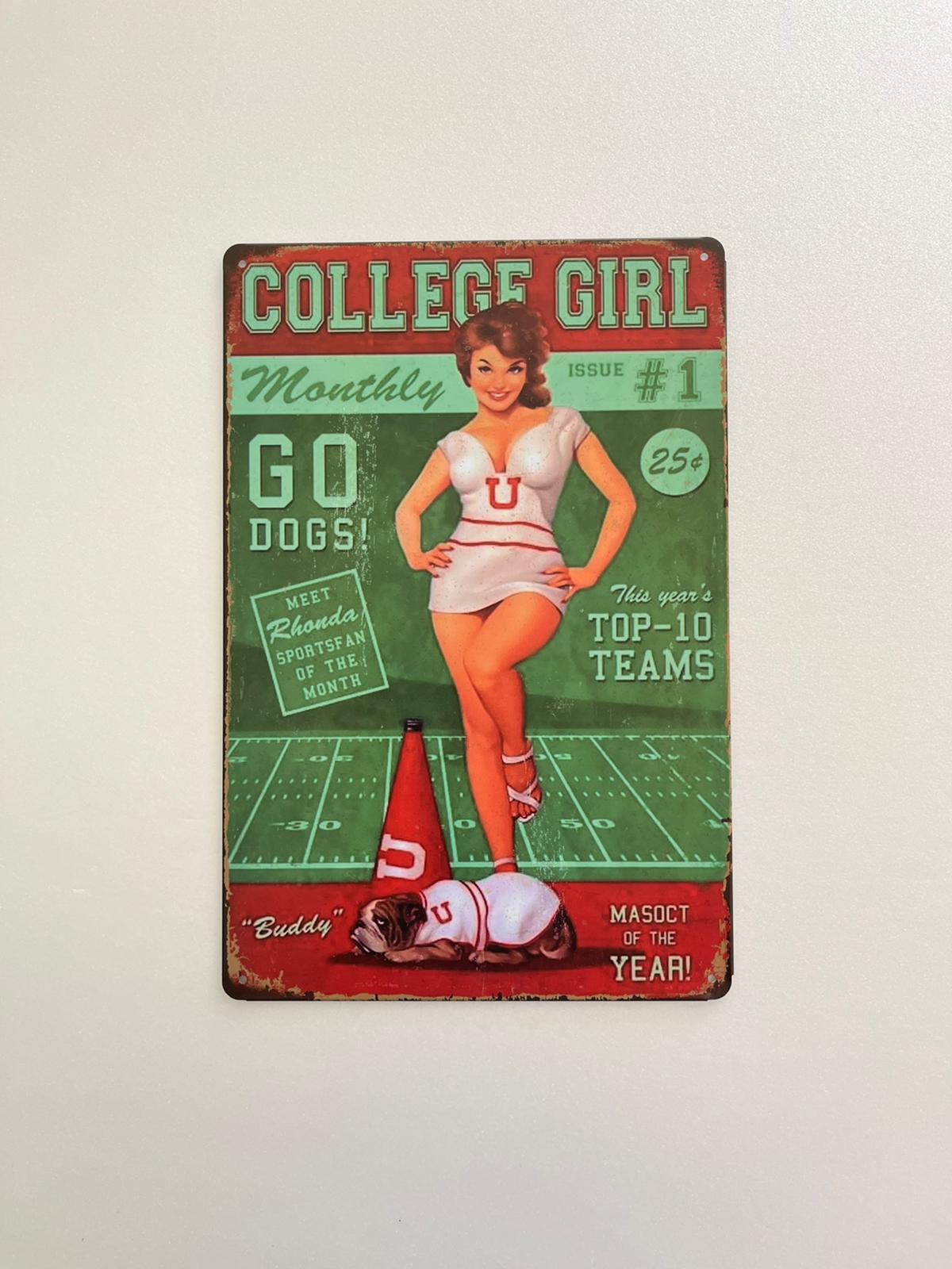 PLAQUE MÉTAL COLLEGE GIRL 30X20 CM - PLAQUE DECORATIVE