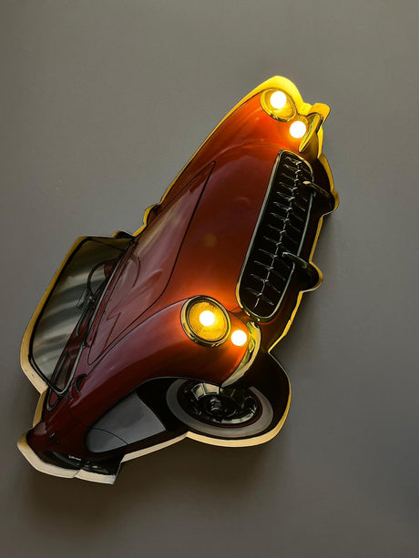 PLAQUE LED MÉTAL VOITURE ROUGE 50x35CM - PLAQUE LED DECO MURAL (8905345990996)