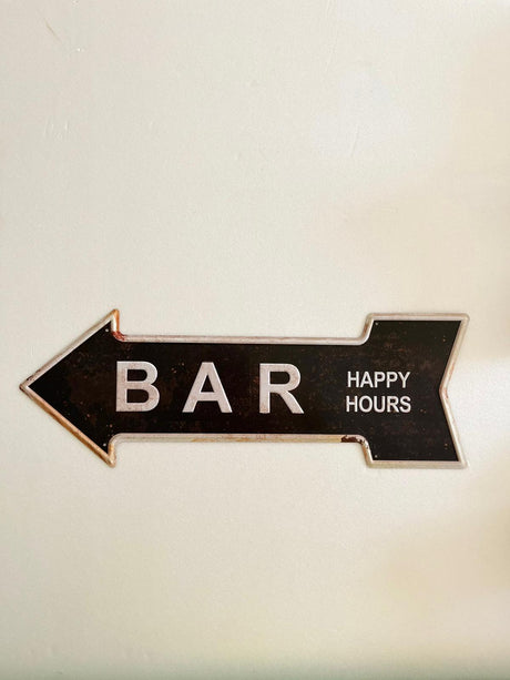 PLAQUE FLECHE MÉTAL HAPPY HOURS 45x15 CM - PLAQUE DECORATIVE (8904705442132)