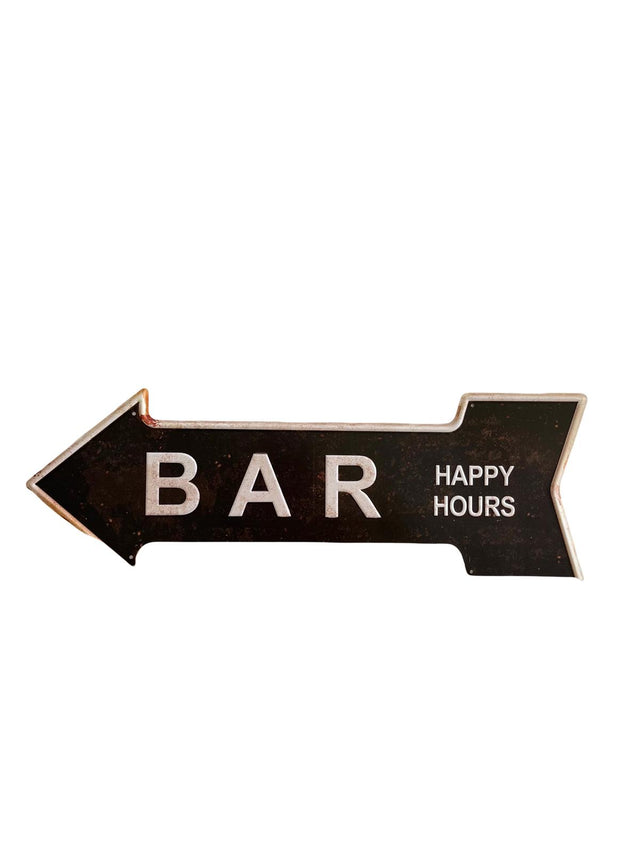 PLAQUE FLECHE MÉTAL HAPPY HOURS 45x15 CM - PLAQUE DECORATIVE (8904705442132)