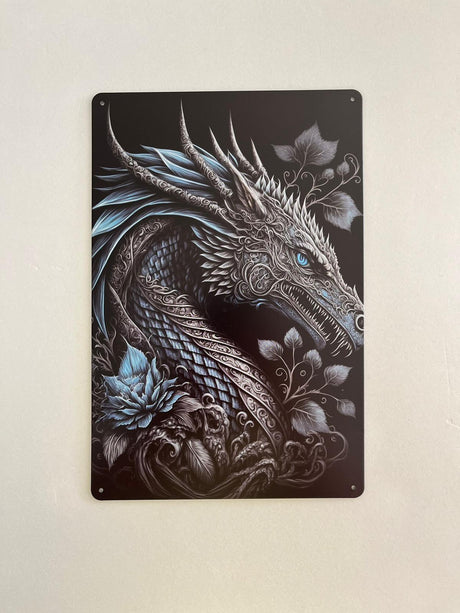 PLAQUE MÉTAL DRAGON 30X20 CM - PLAQUE DECORATIVE