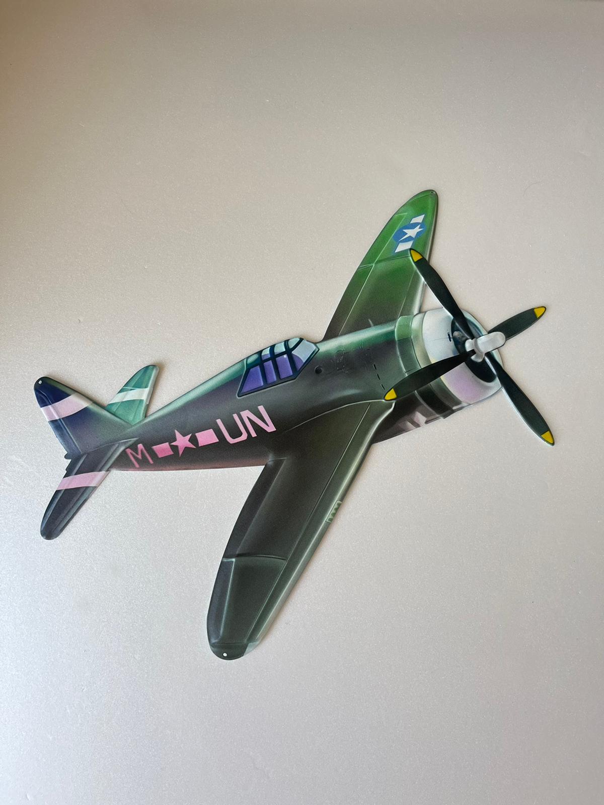 PLAQUE 3D MÉTAL AVION VERT 45x50CM - PLAQUE 3D DECO MURAL (8904711373140)