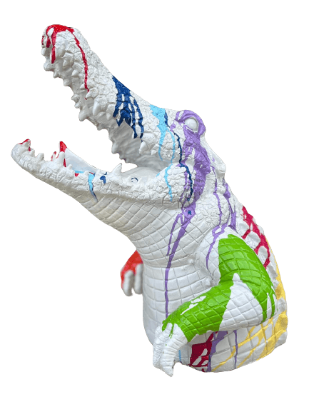 OFFRE DU MOMENT - Statue CROCODILE 50cm - Multi Coulure Blanc - ANIMAUX-RESINE.FR