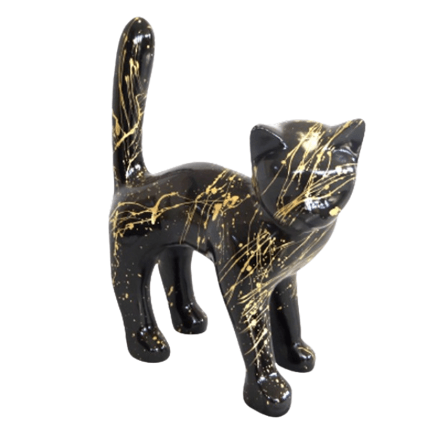 Statue Chat Animaux Resine - 45cm - Coulure Dorée Noir - ANIMAUX-RESINE.FR (8904761278804)