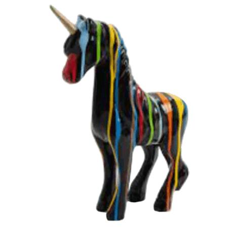 Statue Cheval Licorne Animaux Resine - 50cm - Multi Coulure Noir - ANIMAUX-RESINE.FR (8905194373460)