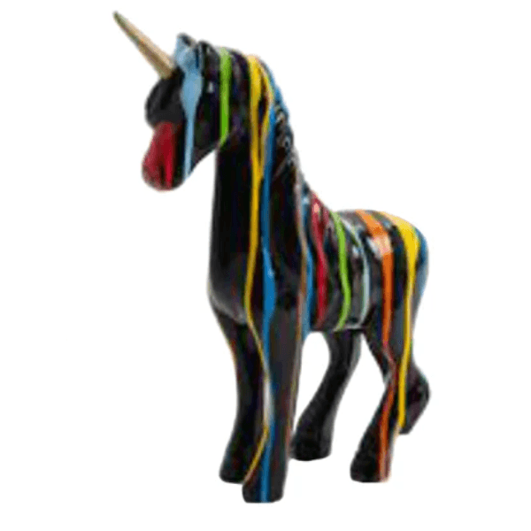 Statue Cheval Licorne Animaux Resine - 50cm - Multi Coulure Noir - ANIMAUX-RESINE.FR (8905194373460)